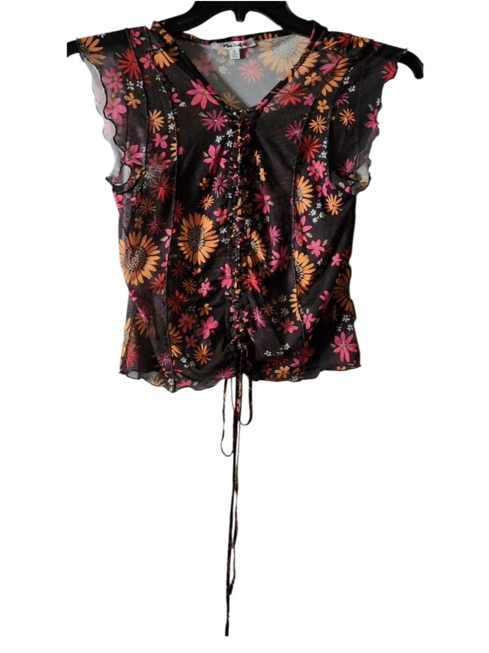 Miss Selfie Floral Sleeveless Blouse Size Extra Large - Picture 2 of 7